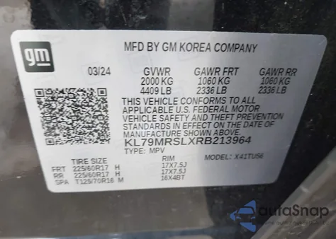 2024 Chevrolet Trailblazer Awd Lt из США, поврежденный, VIN KL79MRSLXRB213964